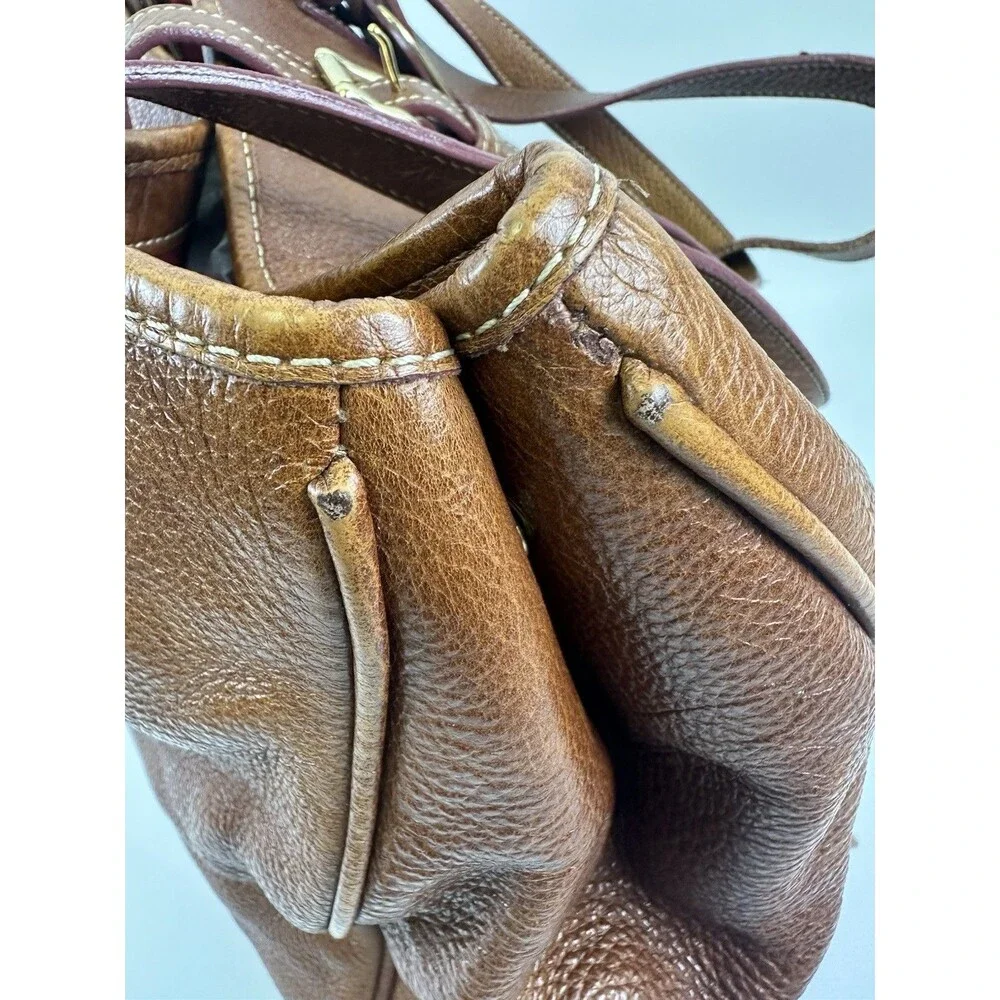 Dooney And Bourke Satchel Tote Bag Brown Pebbled Leather Buckle Large Shoulder